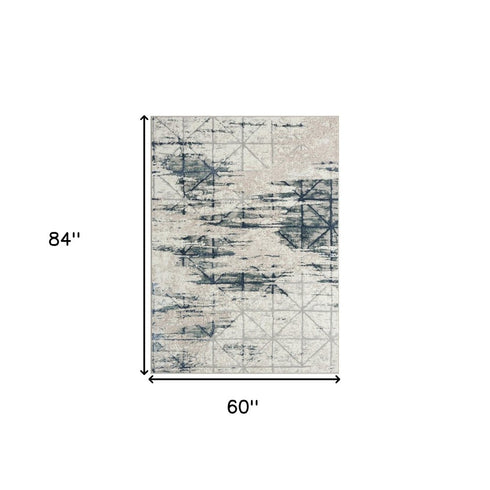 5' X 7' Blue Abstract Stain Resistant Area Rug